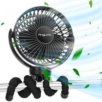 AngLink 5000 mAh Ventilador USB con Trípode, 40 Horas Portatil Recargable Ventilador Clip 3 Modo de Velocidad 360°Ajustable para de Entrenamiento de Cochecito de bebé Autocaravana Oficina en Casa