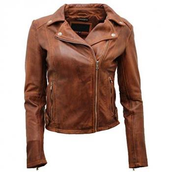Infinity Leather Women's Tan Vintage Biker Jacket - Sacramento Size 12 UK