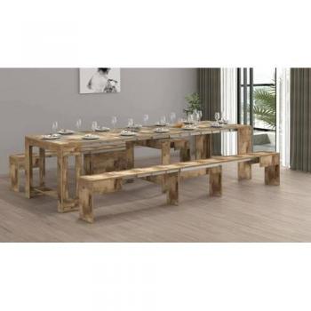 Conjunto de Mesa y Sillas Eric Multiusos con Consola y 2 Bancos Extensibles, 100% Hecho en Italia, Arce, 66x25x45 cm