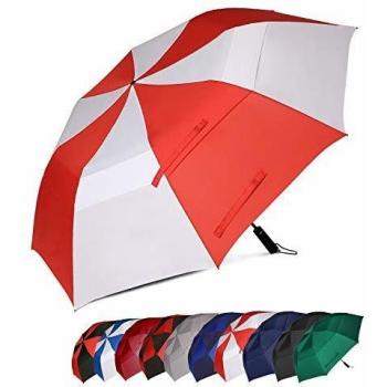 Eono by amazon paraguas de golf resistente al viento con doble tela y sistema de apertura automatico antiviento paraguas grande large golf umbrella deportivo unisex 62z rojoblanco
