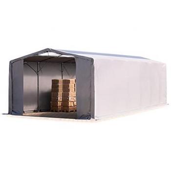 Carpa almacén industrial TOOLPORT 8x12 m con claraboya, Lona PVC ignifuga 2300 N impermeable, color gris, altura lateral de 4 m