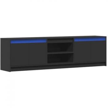 Mueble de TV con LED, madera de ingeniería, color negro, dimensiones 180x34x50 cm