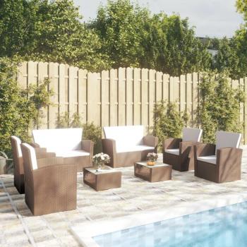 8-Piece Brown Poly Rattan Garden Lounge Set with Cushions