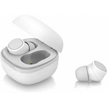 PRIXTON TWS156C - Auriculares Bluetooth 5.0 / Auriculares Inalambricos con 3 Adaptadores, Control por Botón, Asistente de Voz Integrado, Diseño Compacto, Color Blanco