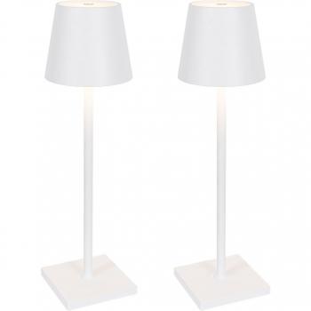 Set de 2 lámparas de mesa exteriores blancas con LED y dimmer recargable - Janet