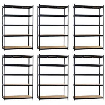 Estanterías Modulares Metálicas Pack 6 con 5 Baldas Negras 1250kg 120x60x180cm