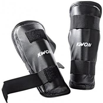 Kwon Evolution Martial Arts Shin Guards - Adjustable, Black, Faux Leather, Easy to Clean