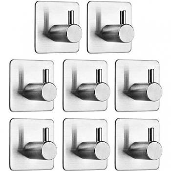 Auxmir 8 Piezas Ganchos Adhesivos, Soporte de Pared para Toallas de Baño, Cocina y Baño, Acero Inoxidable 304, Adhesivo 3M, Plata