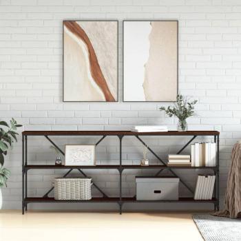 Mesa Consola Exclusiva de Madera de Ingeniería en Roble Marrón 180x30x75 cm con Estructura de Hierro