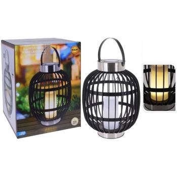 Farol solar LED de jardín con vela negro 35 cm