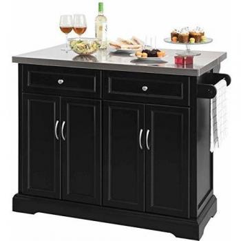 Carrito de cocina extensible negro SoBuy FKW71-SCH con piso de acero, dimensiones L115 x P46 x H92 cm