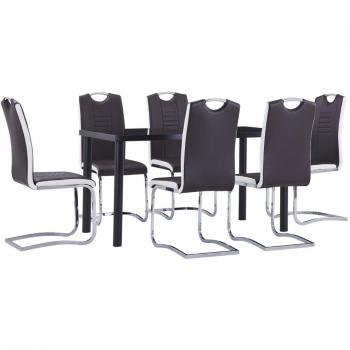 Juego de comedor 7 piezas cuero sintético marrón Día y Noche