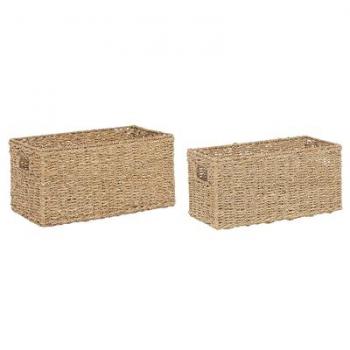 Conjunto de 2 cestas de hierba marina naturales tejidas a mano con asas - Accesorio decorativo bohemio