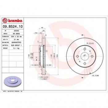 Disco de freno BREMBO 09.B524.10, ventilado, 1 pieza