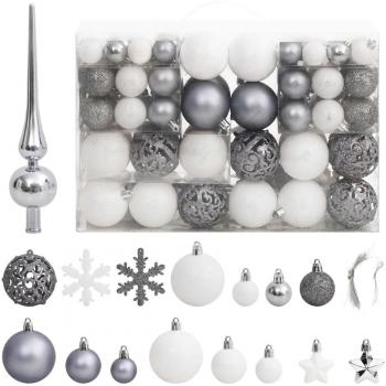 Juego de Bolas de Navidad 111 PC en Poliestireno Blanco y Gris Multicolor