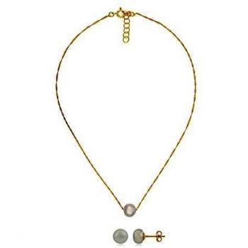 Córdoba Jewels | Conjunto de Gargantilla y Pendiente en Plata de Ley 925 con Perla con diseño Pasión Perla Gold