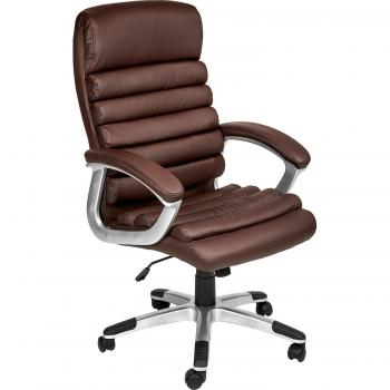 Silla de oficina Paul Tectake - Basculante, base en forma de estrella con 5 ruedas para mayor estabilidad, ergonómica y con diseño exclusivo, poli piel marrón, diseño moderno, silla de dirección acolchada ajustable