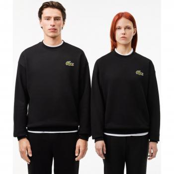 Sudadera unisex Lacoste Logo Crew negra pura - Corte holgado, talla L