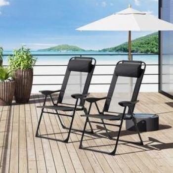 Pack de 2 Sillas de Camping Outsunny Plegables Negro 109x62x70 cm