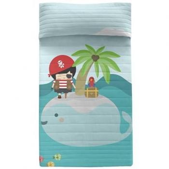Colcha Infantil Pirata Multicolor 200x260 cm (Cama 105) - 100% Algodón Exterior, 100% Poliéster Relleno, Calidad 150 TC, Fabricado en España