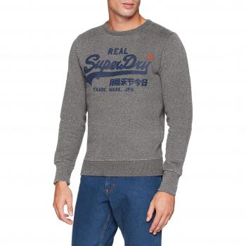 Superdry Vintage Logo Panel Stripe Crew, suéter para Hombre, Gris