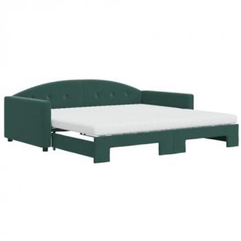 Sofá cama nido con colchón terciopelo verde oscuro 100x200 cm