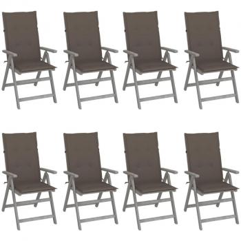 Reclining Garden Chairs Set with Cushions - 8 pcs Grey Acacia Wood