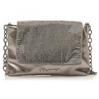 Bolso de mano para mujer DONIA con solapa de strass y asa de cadena, color gris plateado, estilo casual y fiesta