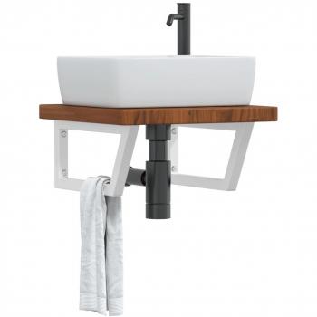 Estante de lavabo de pared de acero y madera maciza de roble vidaXL Marrón