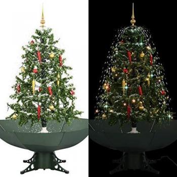 vidaXL Árbol Navidad con Nieve con Base en Paraguas Decoración Adorno Festivo Estacional Diseño Distintivo Ramas Realistas Ligero Duradero Verde 140cm
