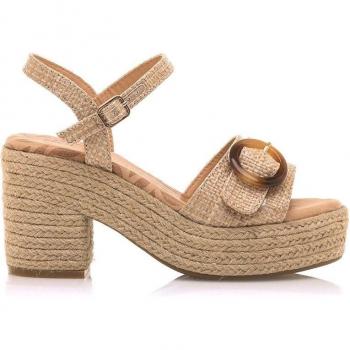 MTNG Mustang Sandalias de Tacón para Mujer Courtney Beige con Cierre de Hebilla, Puntera Redonda y Plataforma Textil