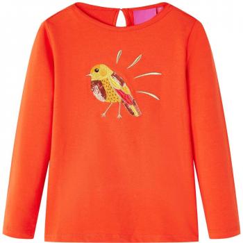 Camiseta Infantil de Manga Larga con Diseño de Pájaro en Color Naranja Oscuro Talla 116