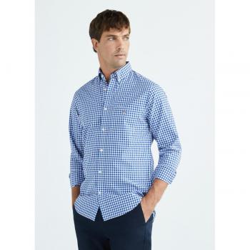 Gant Mens Reg Poplin Gingham Shirt College Blue Cotton - Size 2xl
