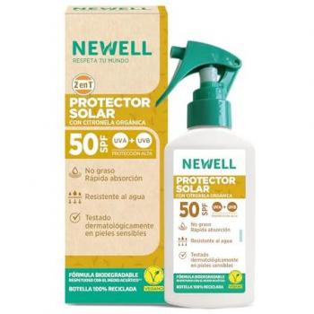 Newell Spray Solar con Citronela SPF50 100ml - Repelente Solar Antimosquitos, eficaz contra mosquitos tigre por 3 horas, para toda la familia, botella de 100 ml 100% reciclada y recicl