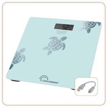 Báscula Digital de Baño Little Balance 8730 - Báscula personal sin pila, Recargable USB, Reparable, Capacidad de 180 kg, Diseño Aqua Metalizado