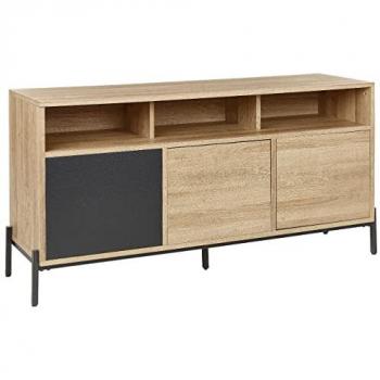 Aparador de Madera Clara y Gris con 3 Puertas y 3 Estantes Abiertos, MDF, 140 x 40 cm