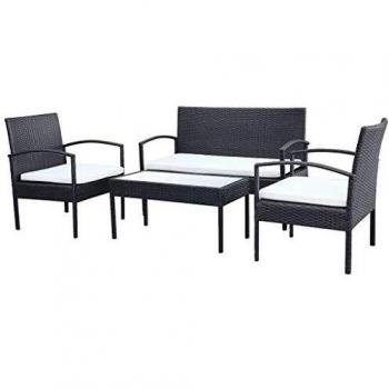 vidaXL 4 Piece Garden Lounge Set with Cushions Poly Rattan Black