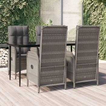 5 Piece Black and Grey Poly Rattan Garden Dining Set with Cushions