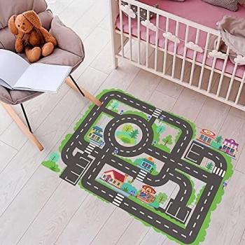 Ambiance Sticker Green & Gray Road Peel & Stick Floor Calcomanía autoadhesiva para piso, antideslizante e impermeable H60 x L85 cm