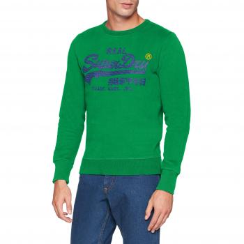 Superdry Vintage Logo Panel Stripe Crew, suéter para Hombre, Verde