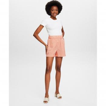 Pantalones Cortos Estampado de Rayas Naranja con Efecto Arrugado de Mujer Esprit