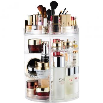 Organizador del Maquillaje, 360 Grados que Giran la Joyería Ajustable y el Soporte de Exhibición Cosmético, 8 Capas Componen la Caja de Almacenaje - Claro Cristalino