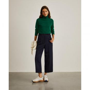 Lion of Porches - Pantalón culotte de mujer liso de tiro alto y pantalones baggy textura Navy