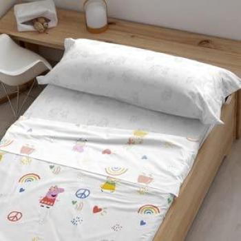 Juego de Sábanas 100% Algodón Peppa Pig Peace - Tacto Suave - Varios Tamaños - Incluye sábanas ligeras, suaves y confortables, licencia oficial Peppa Pig, tamaño 175x270
