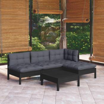 Sofá de jardín 5 PCs con cojines de madera de pino negro