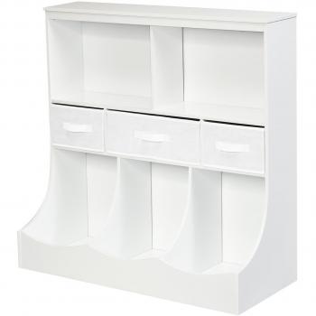Estante Organizador para Juguetes y Libros Infantil con Compartimientos y Cajones, Almacenamiento para Habitación de Niños, Color Blanco, Dimensiones 93 x 40 x 94 cm