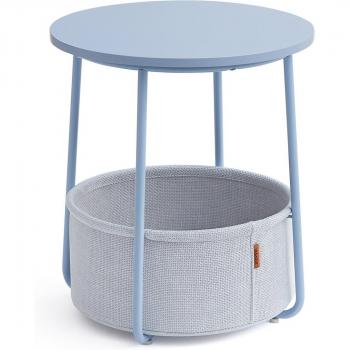Mesa Auxiliar Redonda con Cesta de Tela - Espaciosa Mesa Lateral para Salón, Dormitorio o Mesita de Noche, Estilo Moderno, Disponible en Varios Colores - VASAGLE H51 cm
