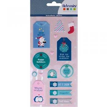 Set de Stickers Puffies Papá Noel - My Little Christmas, Rosa y Azul Pastel, 11,5 x 25,6 cm