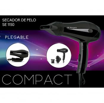 Secador de Pelo Compacto y Plegable Orbegozo SE1150, 1200W con Difusor de Volumen y Concentrador