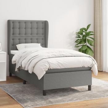 Cama box spring de muelles con colchón gris oscuro 100x200 cm tela